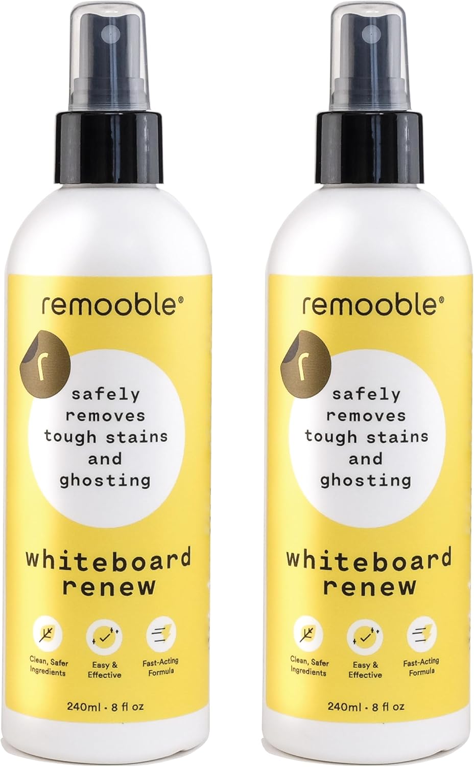 Remooble Dry Erase Whiteboard Cleaner Spray - Safely Removes Tough Stains and Ghosting (2 Pack)