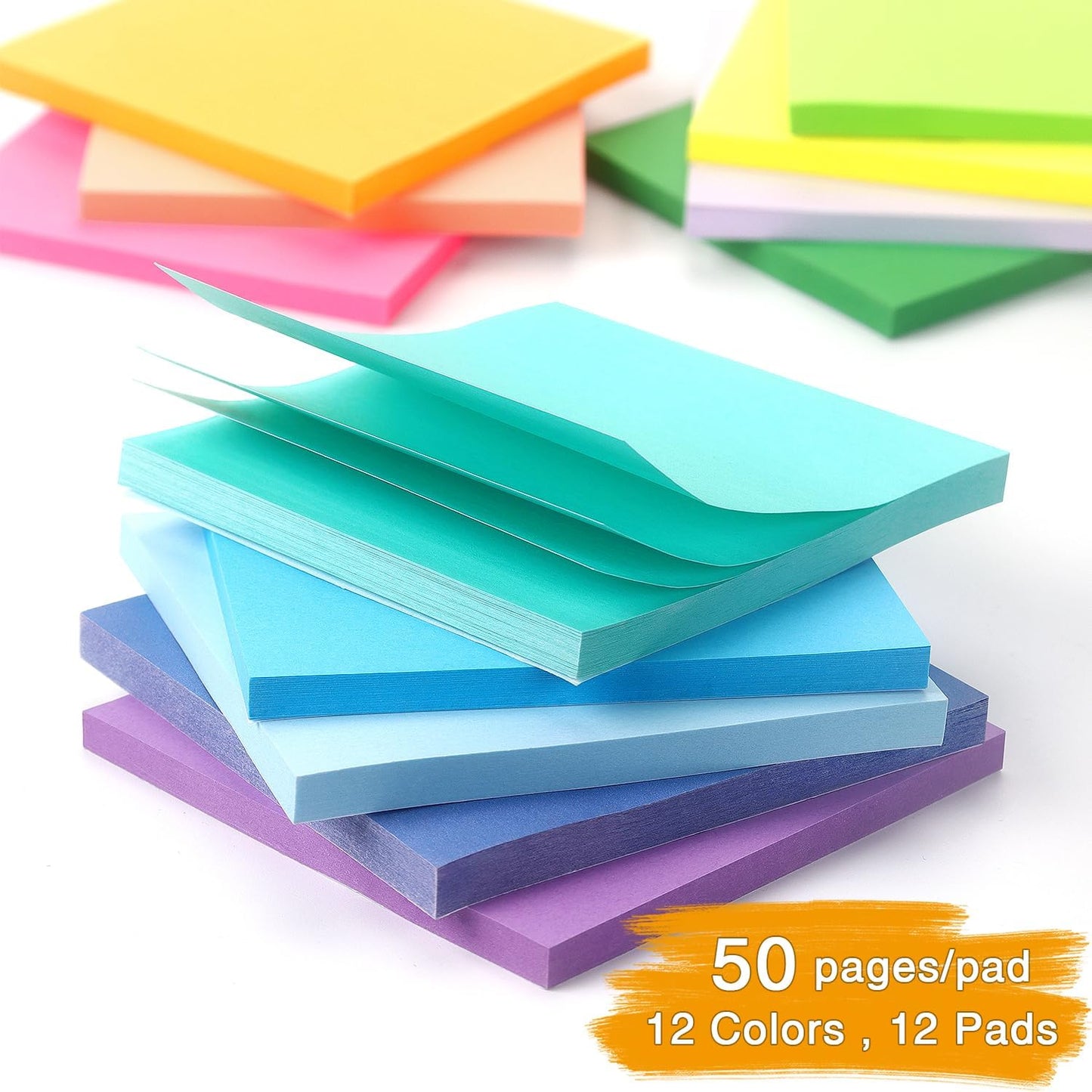 12 Pack Bright Colors Sticky Notes 3x3 Inch, Strong Sticky Self-Adhesive Notepads, 50 Sheets/Pad, 12 Multicolor for Office, School, and Home Organization