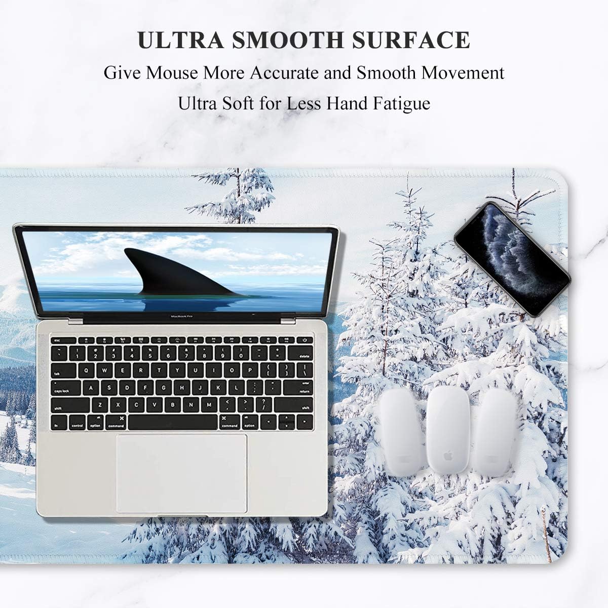 Auhoahsil Large Gaming Mouse Pad, Ice and Snow Theme XXL 35.4 x 15.7 in Desk Pad Stitched Non-Slip Rubber Long Computer Mousepad Thin Extended Full Size Desk Mat for Desktop, Laptop, Wireless Mice