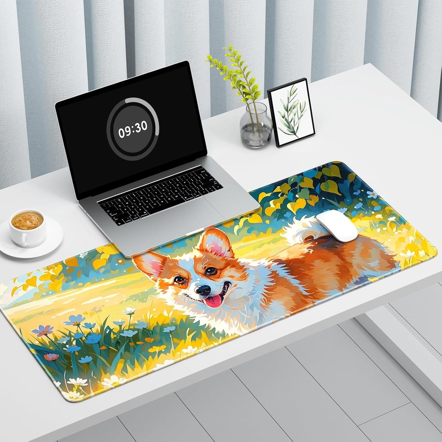 Auhoahsil Large Gaming Mouse Pad, Animal Theme XXL 35.4 x 15.7 in Desk Pad Stitched Non-Slip Rubber Long Computer Mousepad Thin Extended Full Size Desk Mat for Desktop, Laptop, Wireless Mice, Corgi