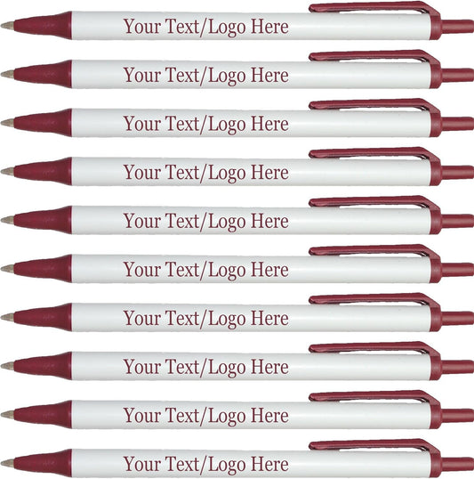 Personalized Click Stick Pens With your Custom Logo or Text-300 Pack Bulk-for Businesses, Parties, and Events, Custom Printed Retractable Slim Ballpoint Pens, Burgundy, Black Ink