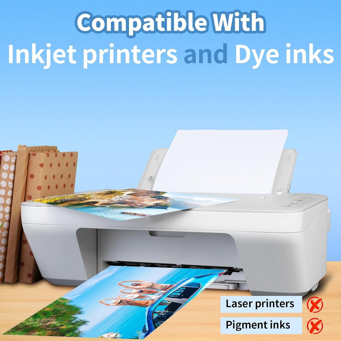 Glossy Photo Paper 8.5 x 11, 36 Sheets Inkjet Photo Printer Paper, Instant Dry Picture Paper for DIY Chip Bag, Flyers, Cards, Calendars and Brochures(180gsm/48lb)