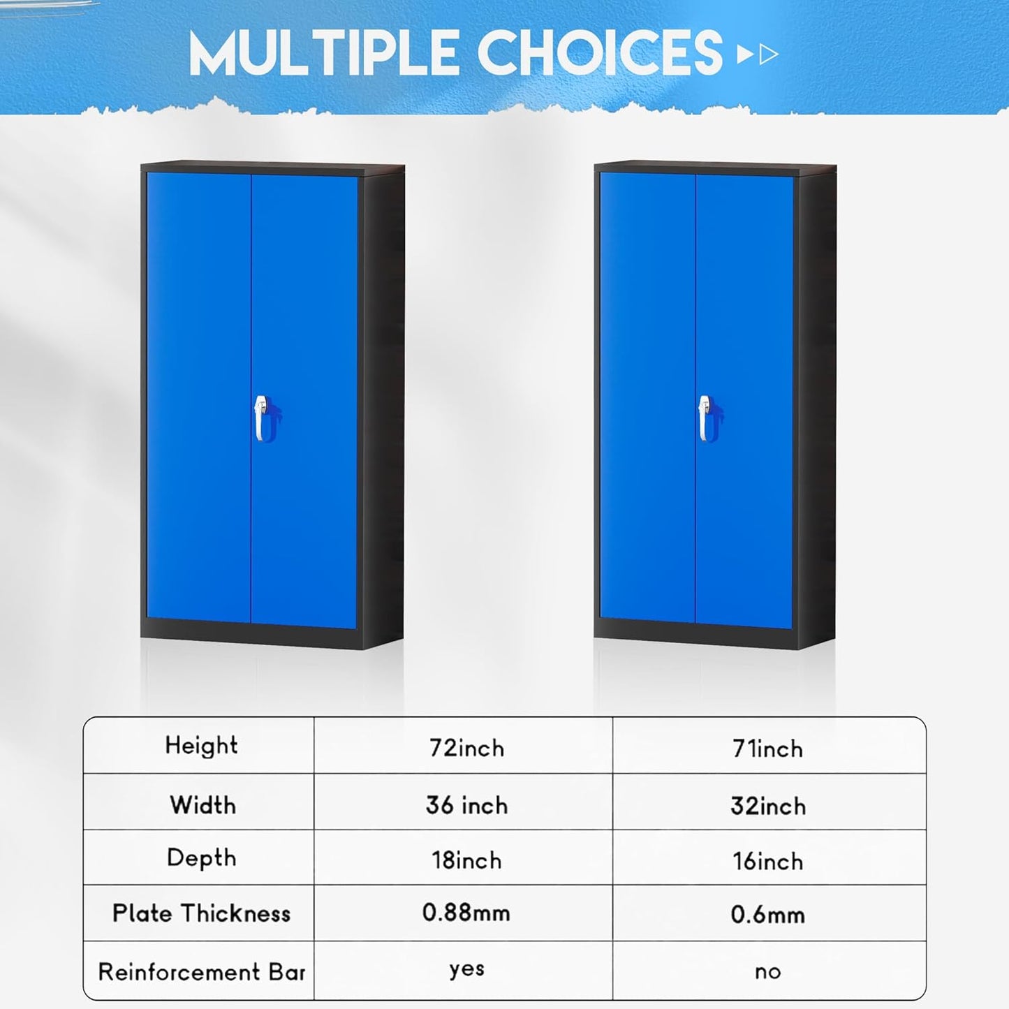 Greenvelly Metal Garage Storage Cabinet,72" Steel Storage Cabinets with Doors and Adjustable Shelves, Metal Tool Cabinets, Locking File Cabinet for Home Office, Garage, School (Black Blue36 Wx18 D)