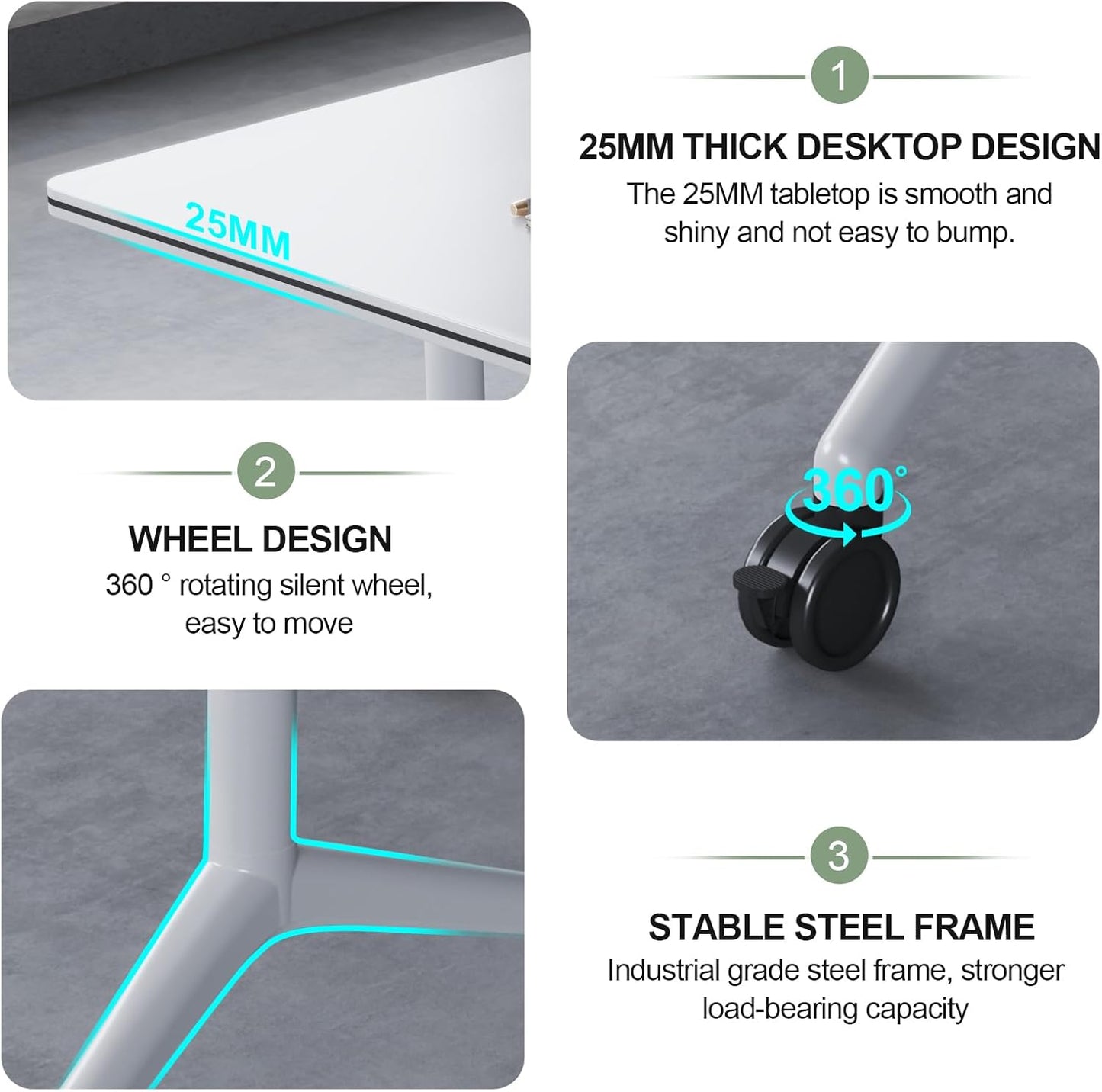 Folding Conference Table – Portable Flip-Top Desk with Locking Wheels, 47.2IN Conference Room Tables Modular Office Desk Heavy-Duty Metal Frame,Space-Saving Design for Meeting & Training Rooms(2PACK)