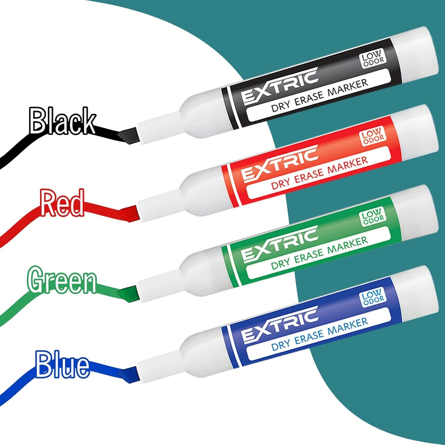 EXTRIC Dry Erase Markers Chisel Tip, Whiteboard Markers 4 Pack Assorted Colors, White Board Marker Dry Erase Red, Blue, Green, Black White Board marker Low Odor for Teachers and Students