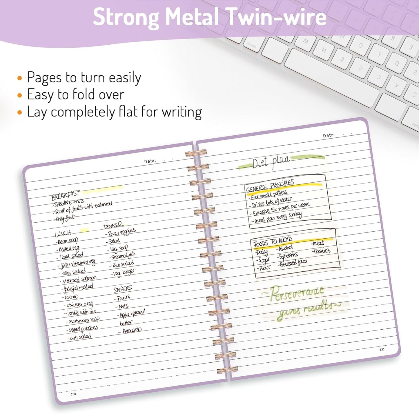 Forvencer Lined Spiral Journal Notebook with 300 Numbered Pages, B5 College Ruled Thick Journals for Writing with 100GSM Paper, Hardcover Notebooks with Contents for Work, School, Women, Men, Purple