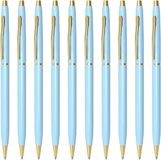 Cambond Ballpoint Pens Blue Pens - Fancy Pens Black Ink 1.0 mm Medium Metal Pen Retractable Smooth Writing for Men Women Police Uniform Office Business, 10 Pack (Blue)