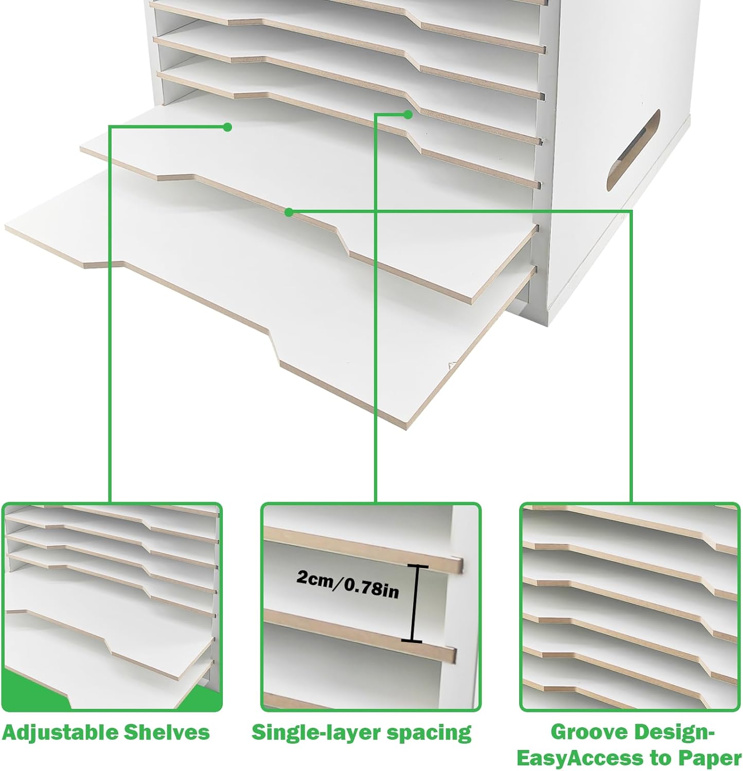 13"x16" Wooden Construction Paper Organizer, 15 Tier Larger Size Literature Organizer with Adjustable Shelves Letter Mail Tray Craft & Stamp Stackable Cardstock Storage Rack for Home Office Classrooms