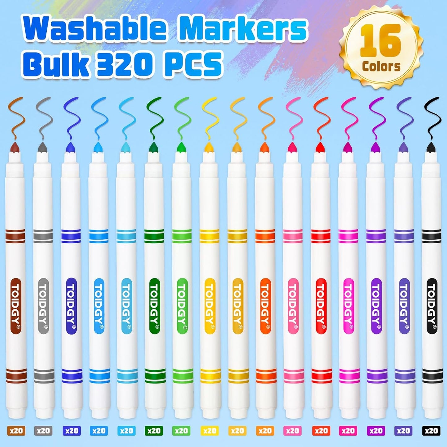 320 PCS Washable Markers for Kids, Colored Markers Bulk for School, Thin Marker Set in 16 Assorting Colors, Fine Line Marker with Conical Tip, Back to School Supplies, Classroom Must Haves