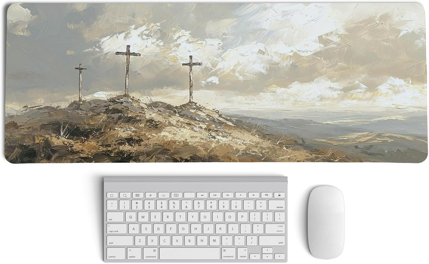 Christian Cross Easter Mouse Pad, Religious Themed Mouse Pad,He is Risen Jesus Desk Mat,Big Large Yellow Jesus Painting Decor Desk Mat,Religious Gifts Christian Gifts for Women,31.5x11.8