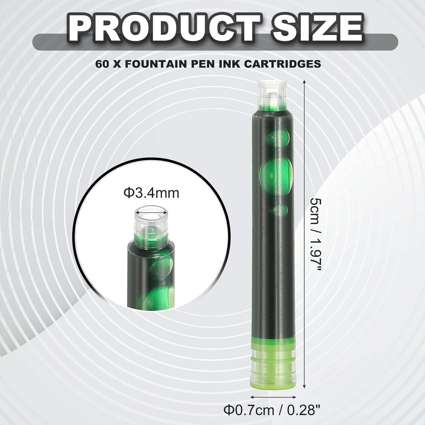 PATIKIL 60Pcs Fountain Pen Ink Cartridges, 3.4mm Bore Diameter Pen Ink Refill Standard International Refill Cartridges for Writing Business, Light Green