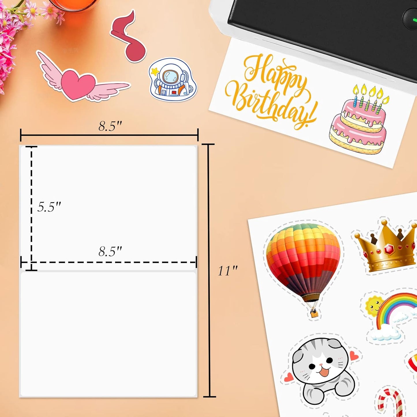 1000 Rounded Corner Half Sheet Labels, Self Adhesive Shipping Label for Laser and Ink Jet Printers, White Blank, 2 Labels Per Sheet (500 Sheet)