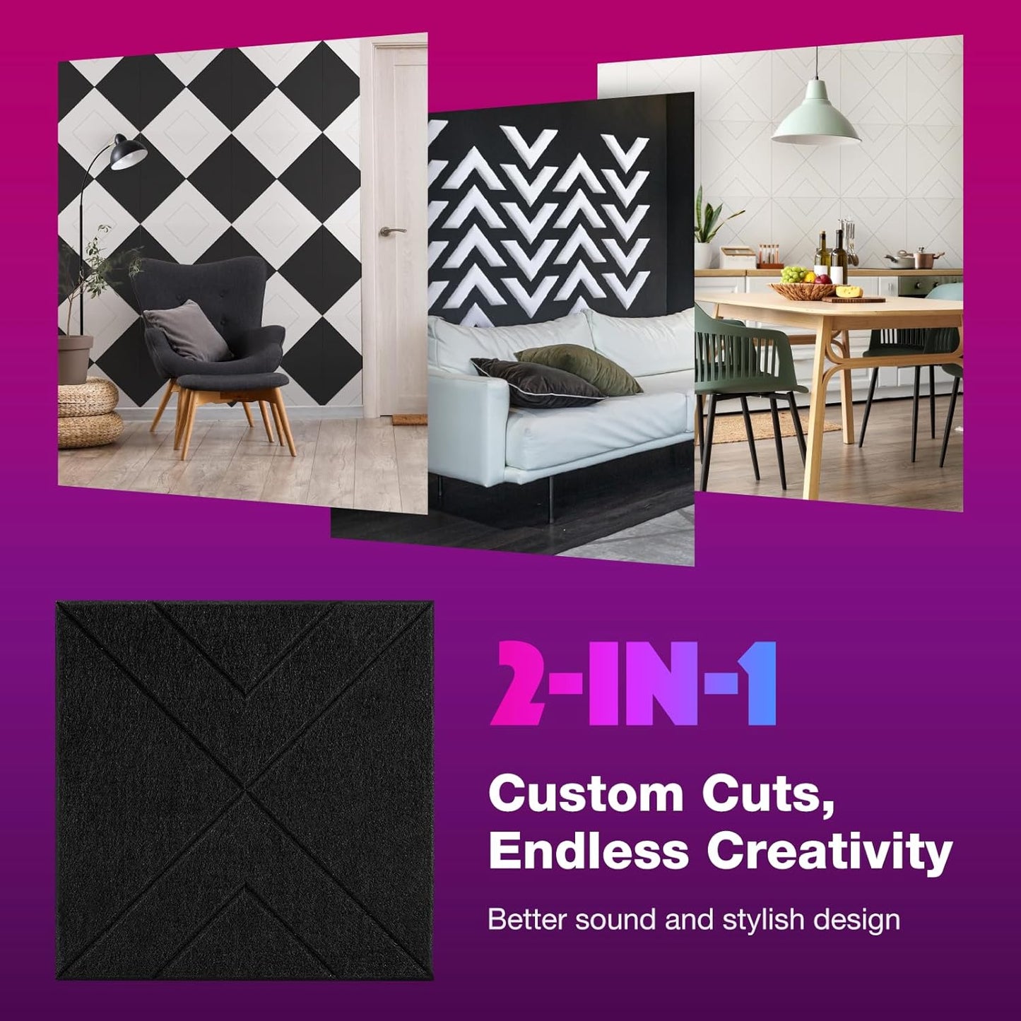 18 Pack Self-Adhesive Acoustic Panels, 12"x 12"x 0.4" Sound Absorbing Panels, High Density Square Sound Proof Noise Dampening Panels for Walls Home Studio Office, Triangle Cutting Style, Black