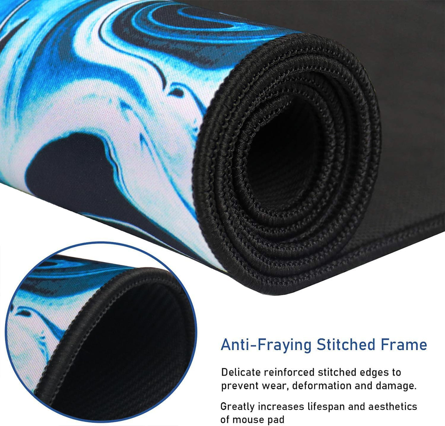 Gaming Mouse Pad with Stitched Edges, Durable Non-Slip Natural Rubber Base, Waterproof Computer Keyboard Pad Mat for Esports Pros/Gamer/Desktop/Office/Home - Marble Cyan