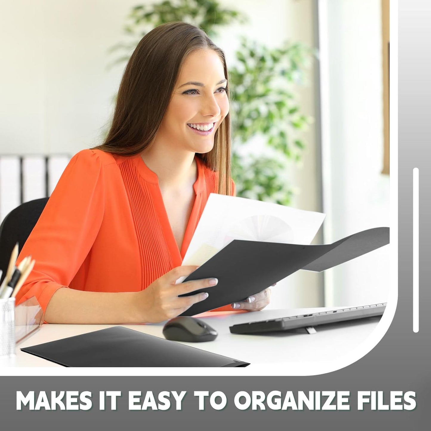 Gueevin 400 Pcs Two Pocket Folders Bulk Plastic File Folder with 2 Pockets Letter Size Paper Heavy Duty Durable Portfolios Case for Home Office School Business 11.61 x 9.45 Inch (Black)