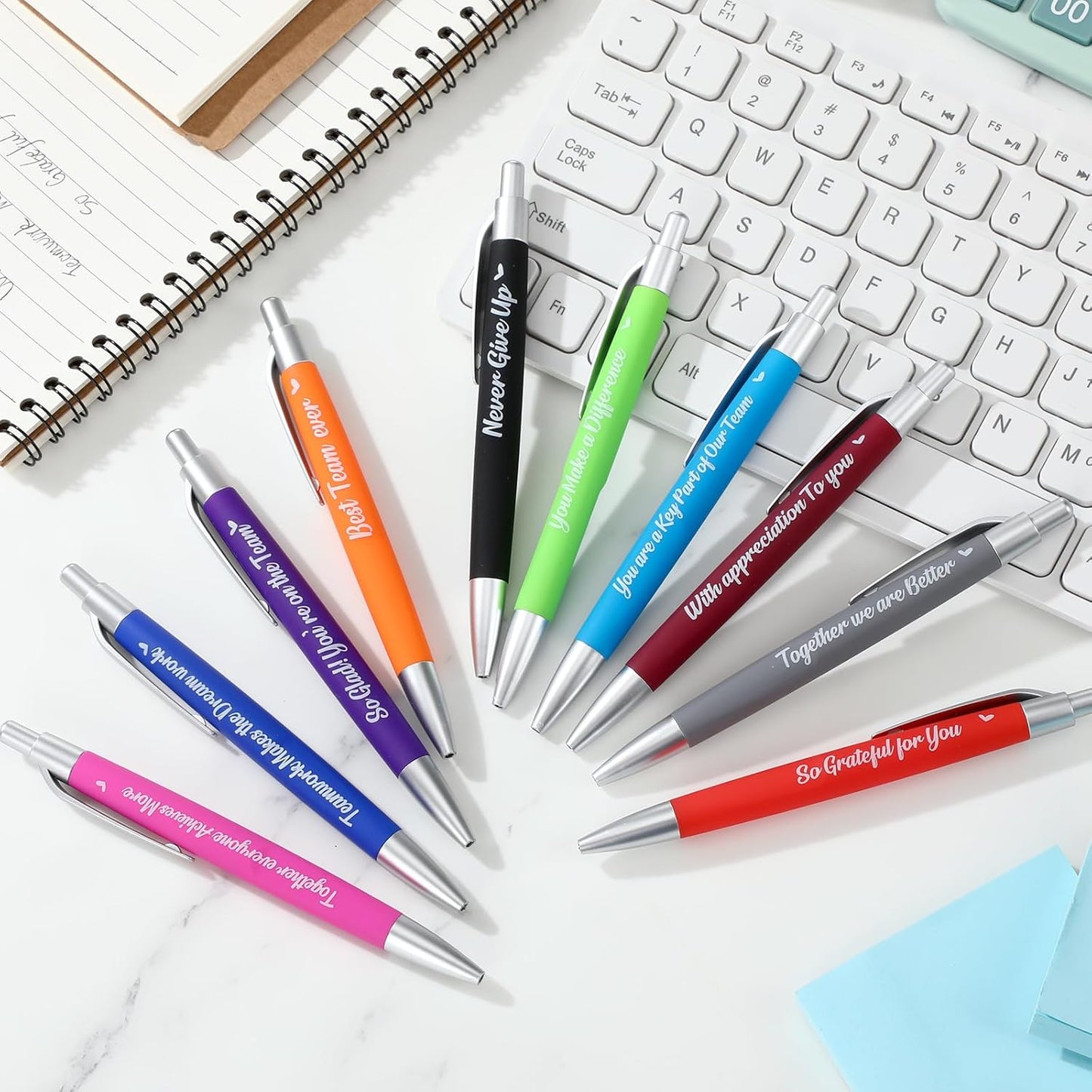 Yeaqee 100 Pcs Inspirational Pens Employee Appreciation Back to School Gifts Motivational Thank You Metal Greeting Quote Ballpoint Pen for Coworker Teacher(Multicolored,Member)