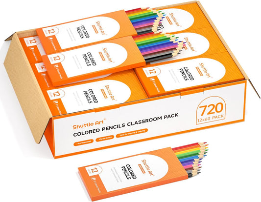 Shuttle Art 720 Colored Pencils Bulk, 12 Vibrant Colors, Pack of 60, Pre-sharpened Coloring Pencils, Wood Colored Pencil for Kids Teachers, Classroom Essentials, Back to School Supplies