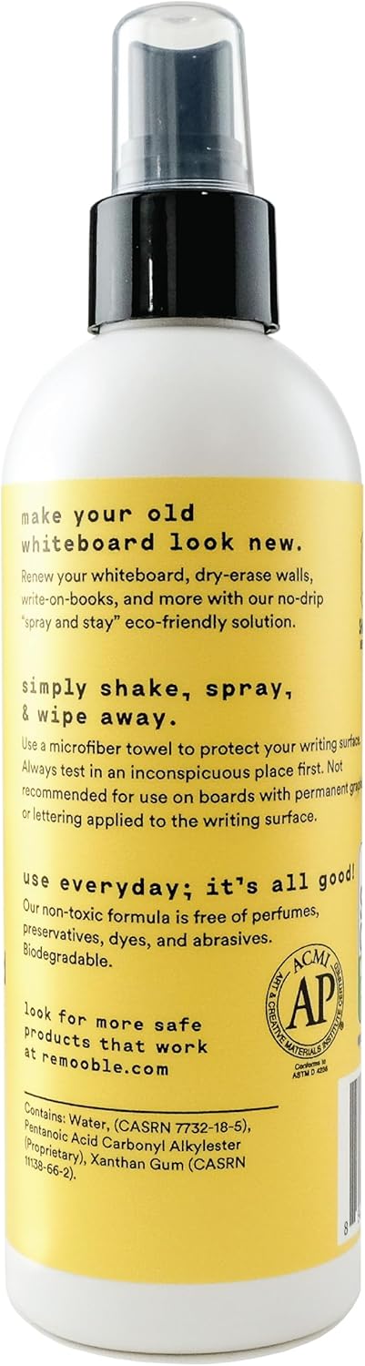 Remooble Dry Erase Whiteboard Cleaner Spray - Safely Removes Tough Stains and Ghosting, 8 oz.