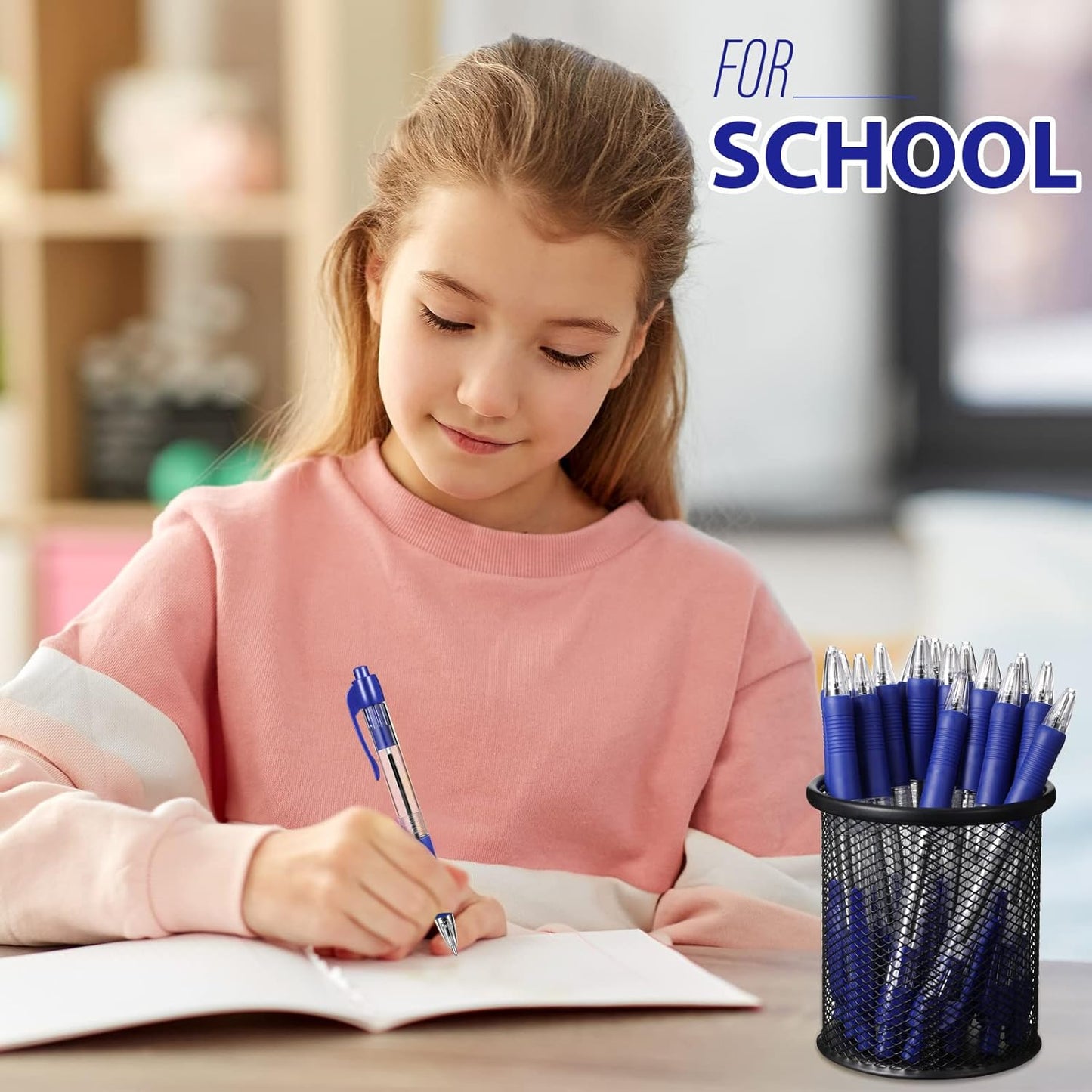 Fainne 200 Pack Retractable Ballpoint Pen 1.0 mm Medium Point Refillable Smooth Click Writing Pens With Grip for Work Journal Writing Office School Supplies(Blue Ink)