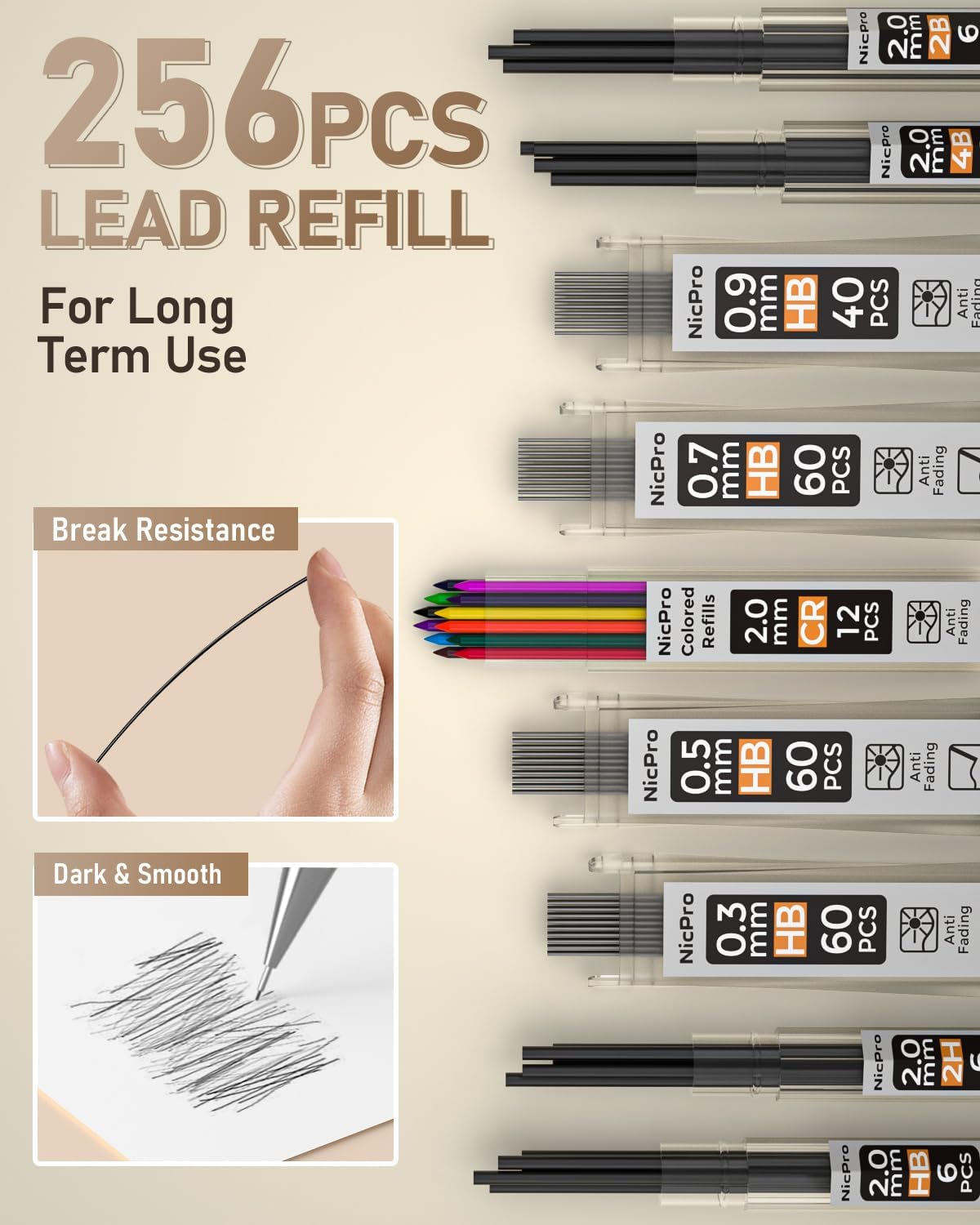 Nicpro 5 PCS Art Mechanical Pencils Set, Metal Drafting Pencil 0.3 & 0.5 & 0.7 & 0.9 & 2mm Graphite Lead Holder(4B 2B HB 2H Colored) for Sketching Drawing With Lead Refills Eraser Case