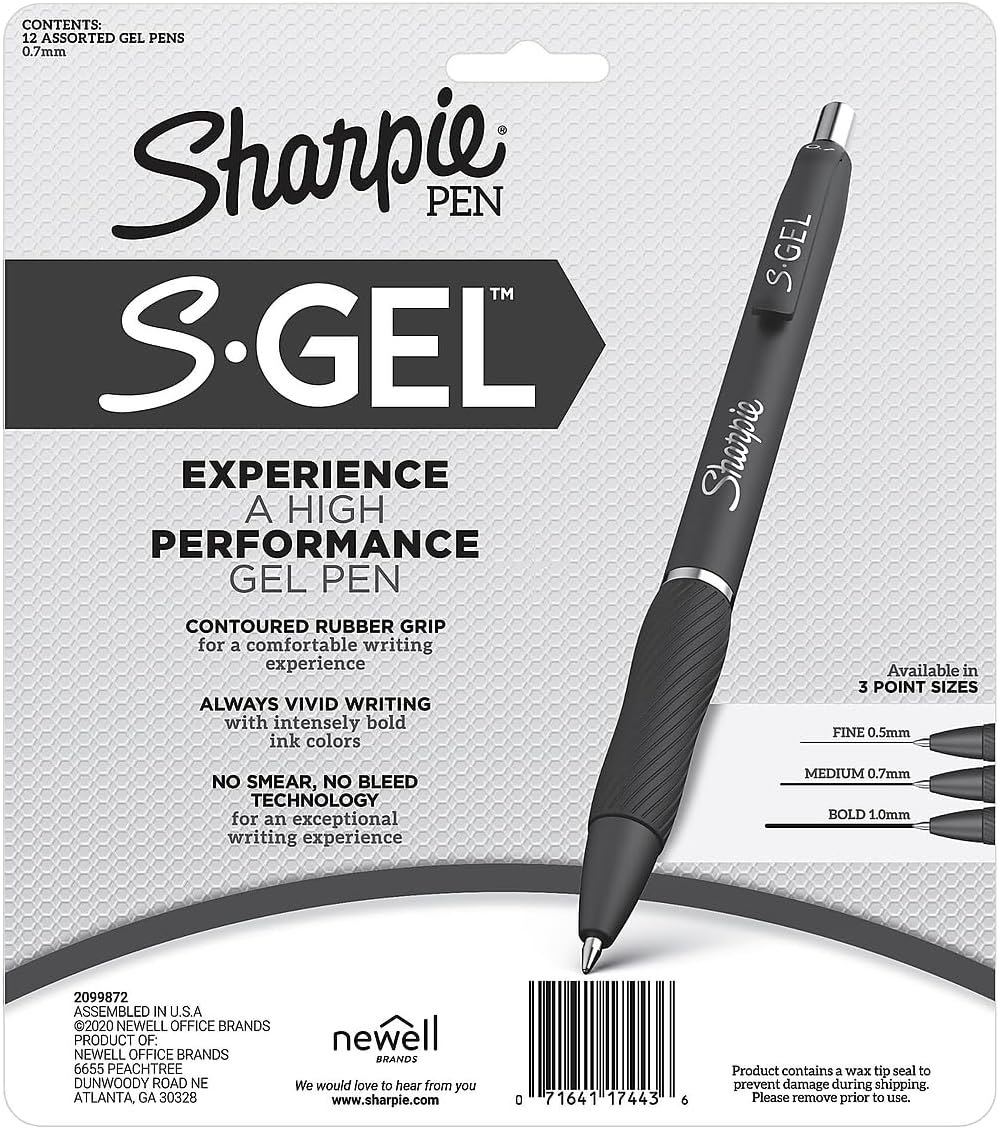 Sharpie S-Gel Gel Pens Writing Drawing Coloring Gel Pens For Journaling Medium Point Pen(0.7Mm) Assorted Colors 12 Count