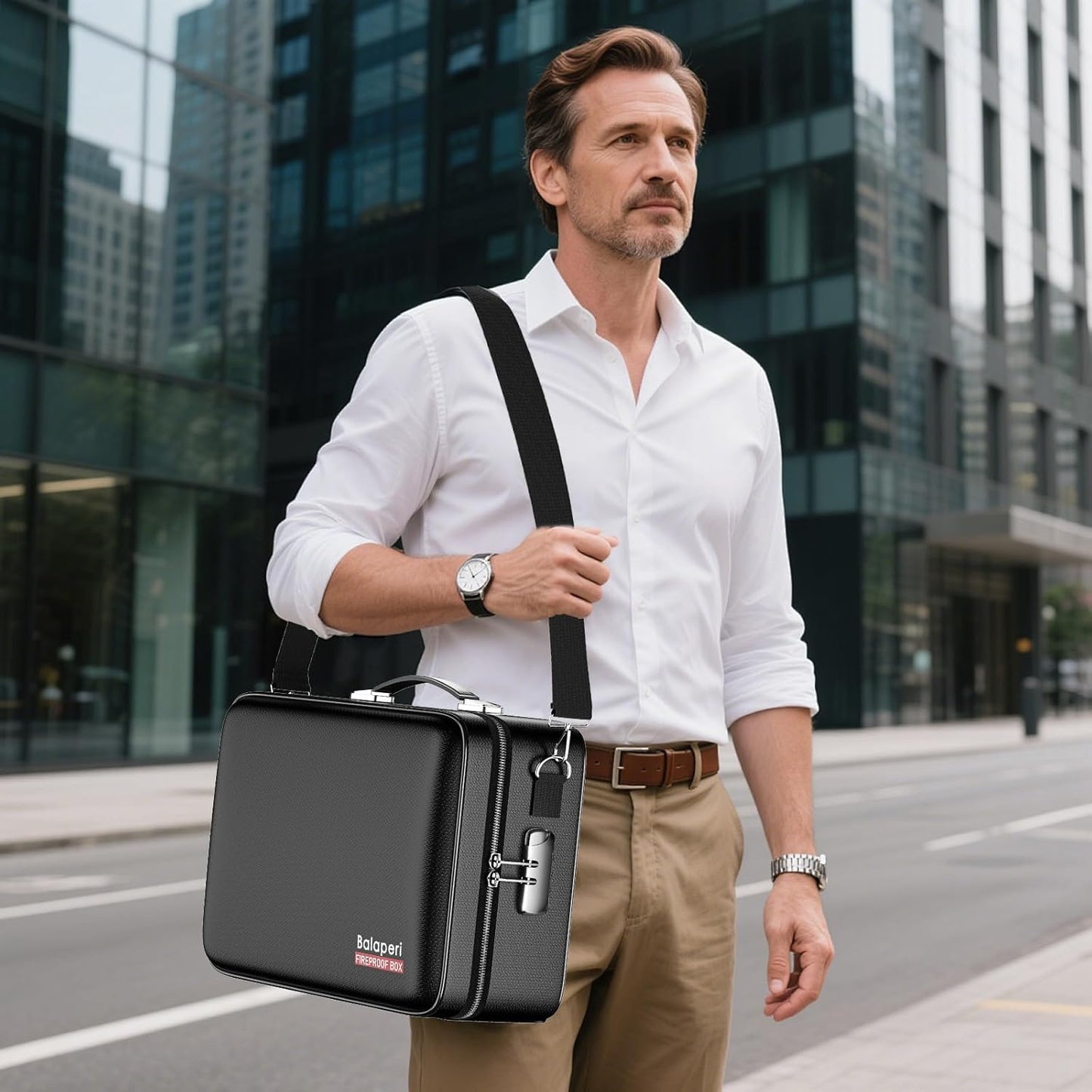 Fireproof Document Box with Fireproof Zipper,File Organizer Hard Case with Lock,Portable Document Safe for Important Document Laptop Valuables(Black,15.8"x5.9"x12.6")