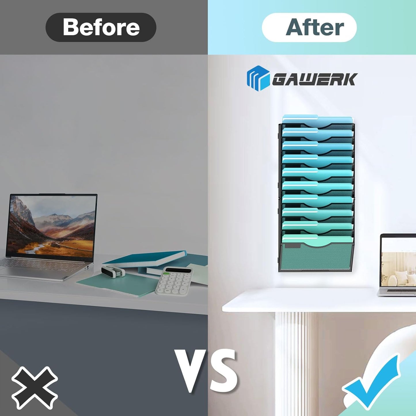 10-Tier Wall File Organizer Hanging Wall File Holder Wall Mount Paper Folder Organize, Mesh Magazine Document Mail Organizer Wall Organizer for Office School Home, Black