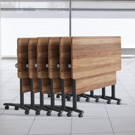 Folding Conference Table, Modern Conference Room Tables with Flip-Top Design, Foldable Conference Table Meeting Table with Wheels, Mobile Seminar Training Tables for Office Classroom (6, Walnut 2)