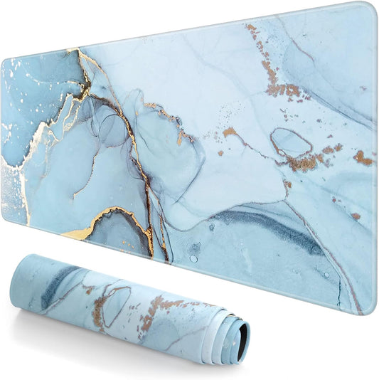 Extended Large Mouse Pad, XXL Gaming Desk Pad 31.5 x 15.7 Inch, Big Computer Keyboard Mousepad, Waterproof Mouse Mat with Stitched Edges and Non-Slip Base for Office Gaming, Blue Marble