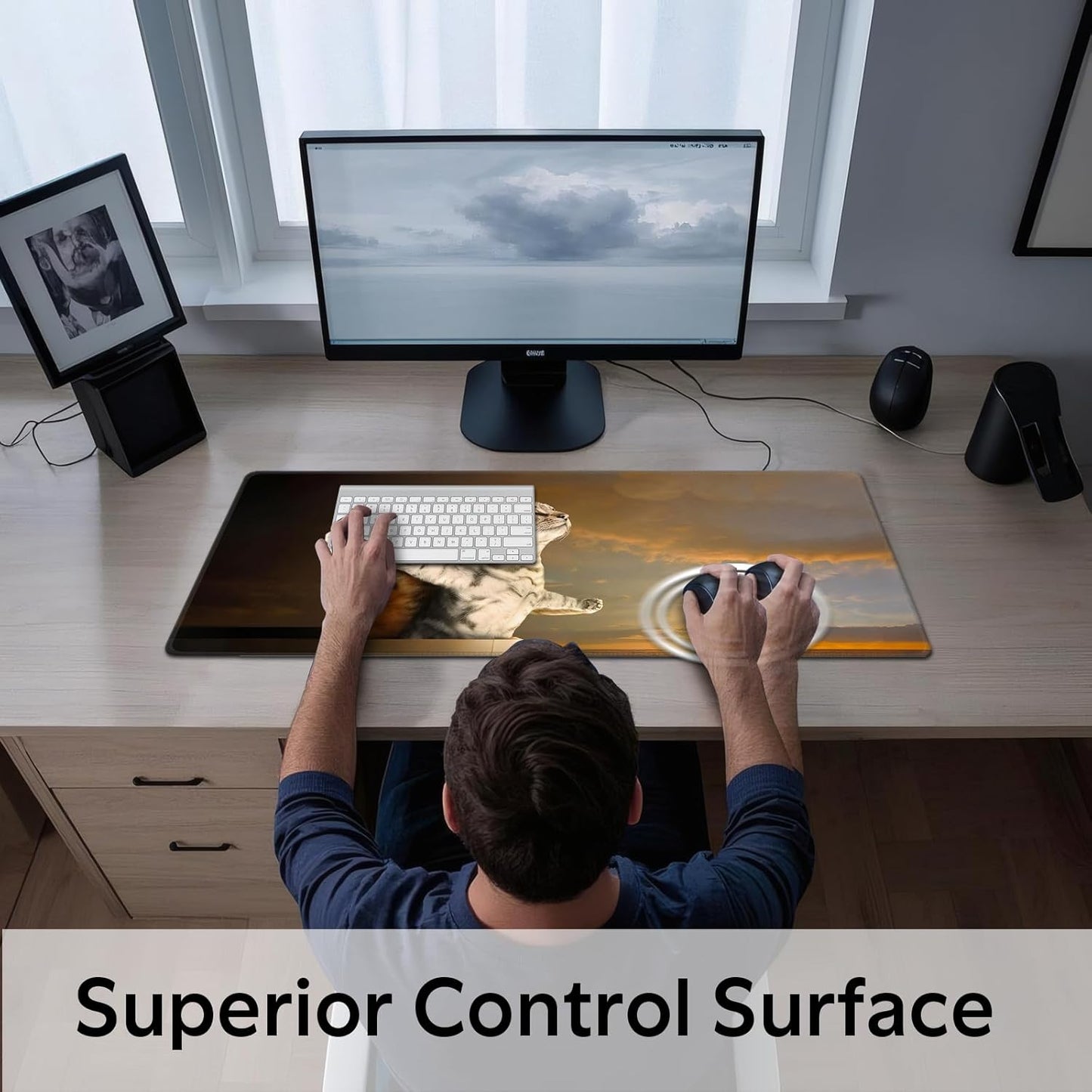 Titanic Funny Cat Mouse Pad with Sunset Scene - Large Non-Slip Desk Mat for Office, PC & Laptop - 31.5"x11.8" x 3mm