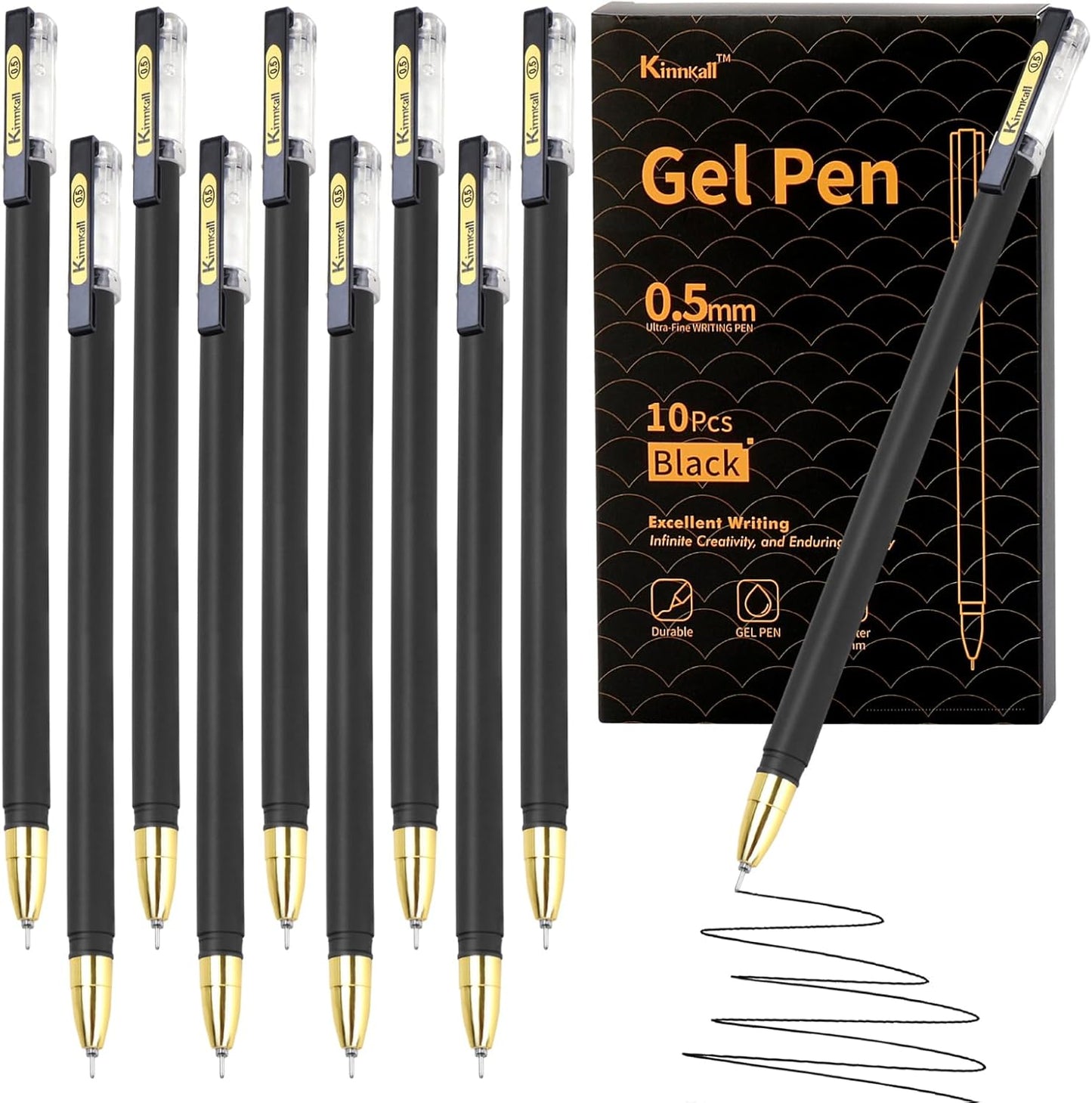 0.5mm Black Gel Pens, Fine Point Smooth Writing - Pack of 10 Bulk Ink, Rollerball Fine Tip Pens for Office School Archival Supplies