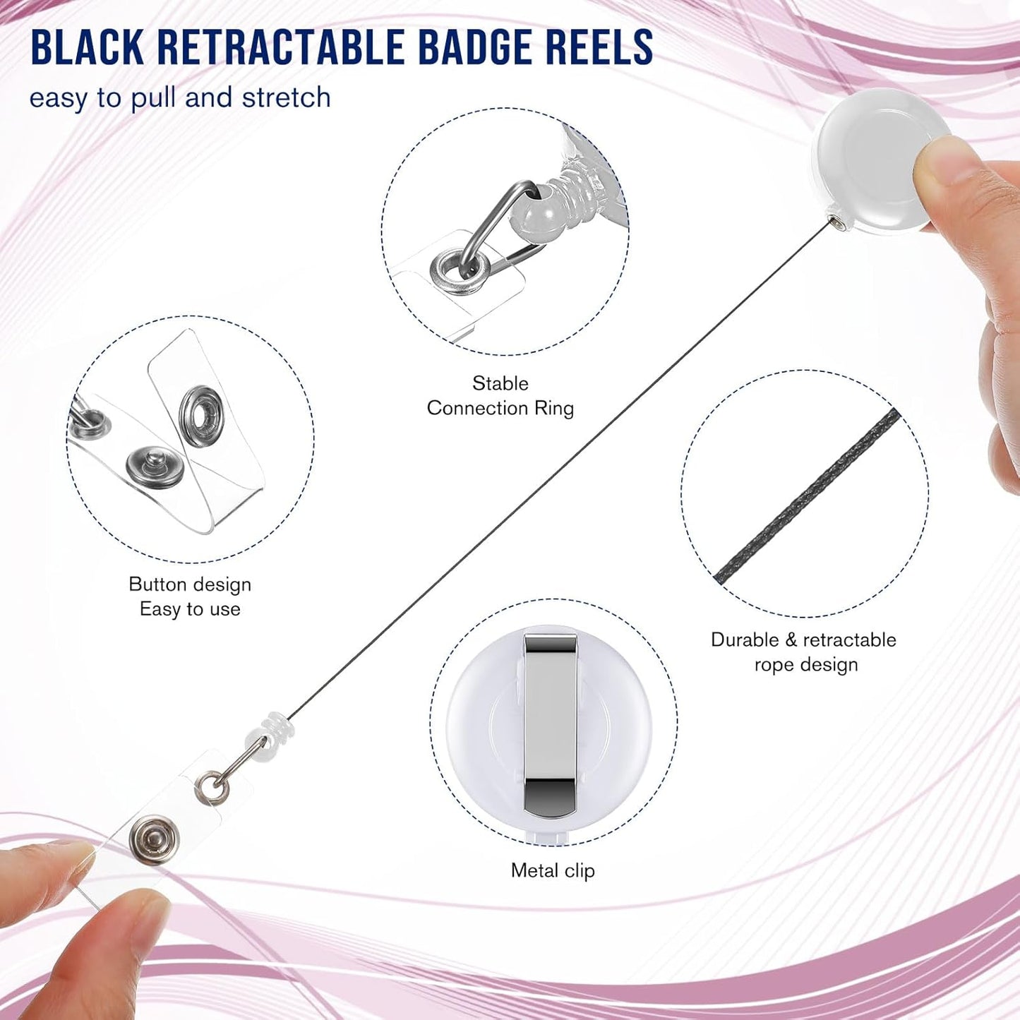 Handepo 200 Pcs Retractable Badge Reels Bulk Retractable Badge Holders with Clips ID Holder Key Ring Clip for Office Worker Students Teachers Doctor Nurse Name ID Card Holder Key Card(White)