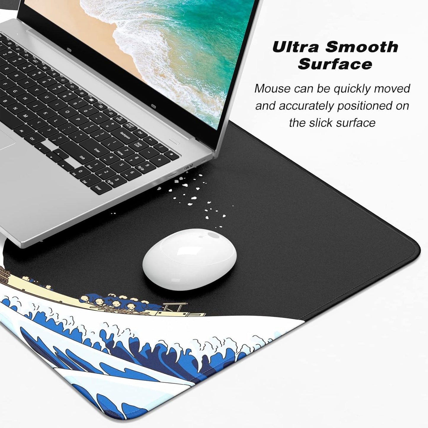 Extended Large Mouse Pad, XXL Gaming Mousepad 31.5 x 15.7 Inch, Big Computer Keyboard Desk Pad, Waterproof Mouse Mat with Stitched Edges and Non-Slip Base for Office Gaming, Sea Waves