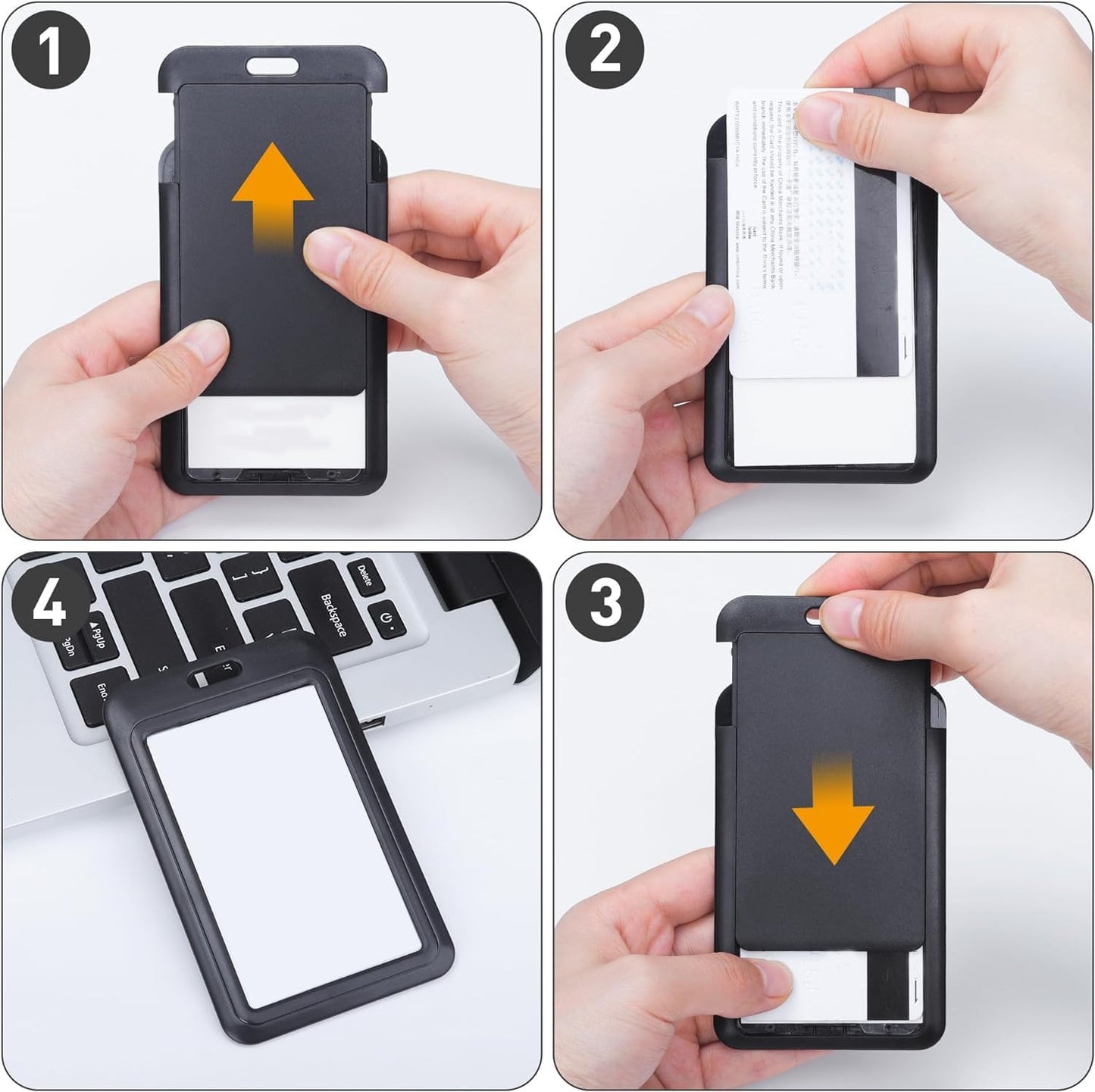 15 Pack Sliding ID Badge Holder Vertical Hard Plastic Card Case Protector Pouch,for Office School ID Credit Cards Proximity Work Badge Sleeve Key Cards Driver's Licenses (Black)