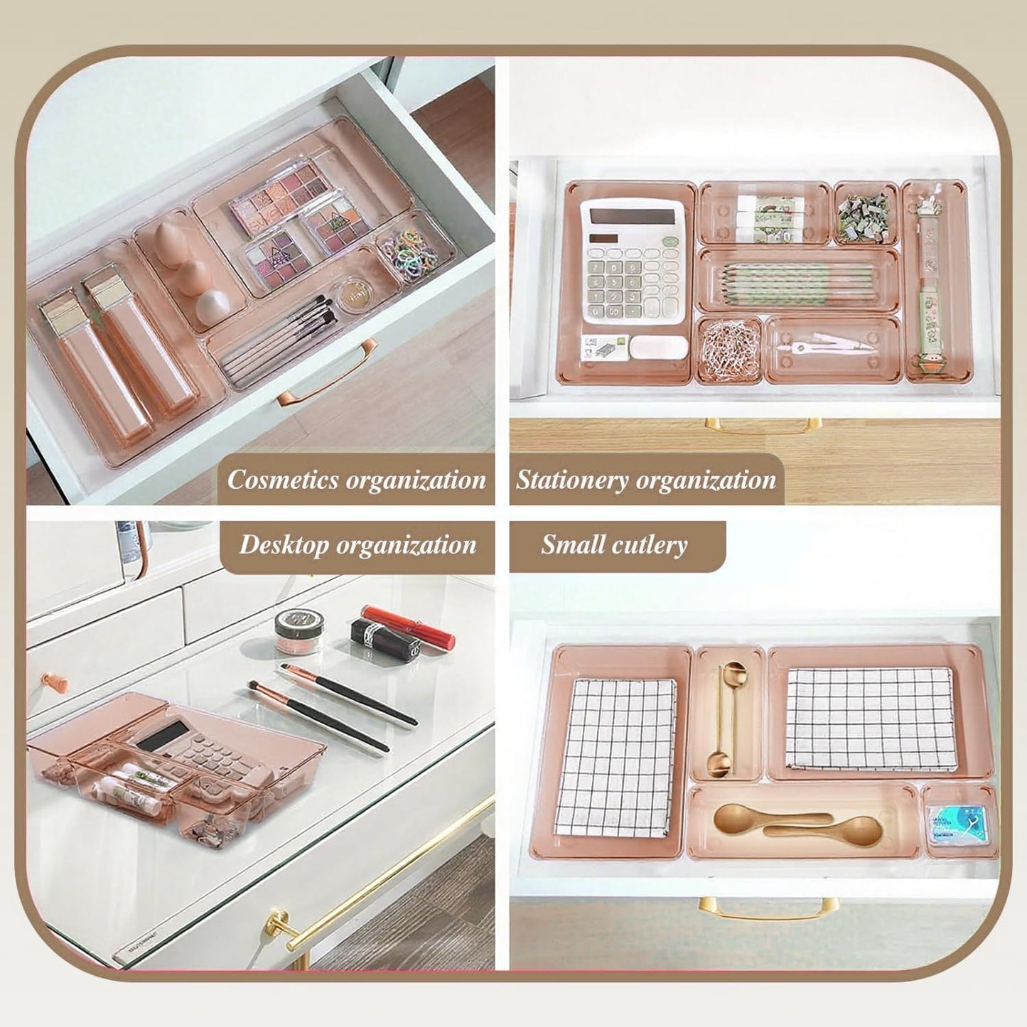 Kitchen Desk Drawer Organizers Storage for Office, Small Acrylic Vanity Trays Makeup Organizer for Drawer Bathroom Plastic Make up Organizers 25 Pcs Clear Champagne