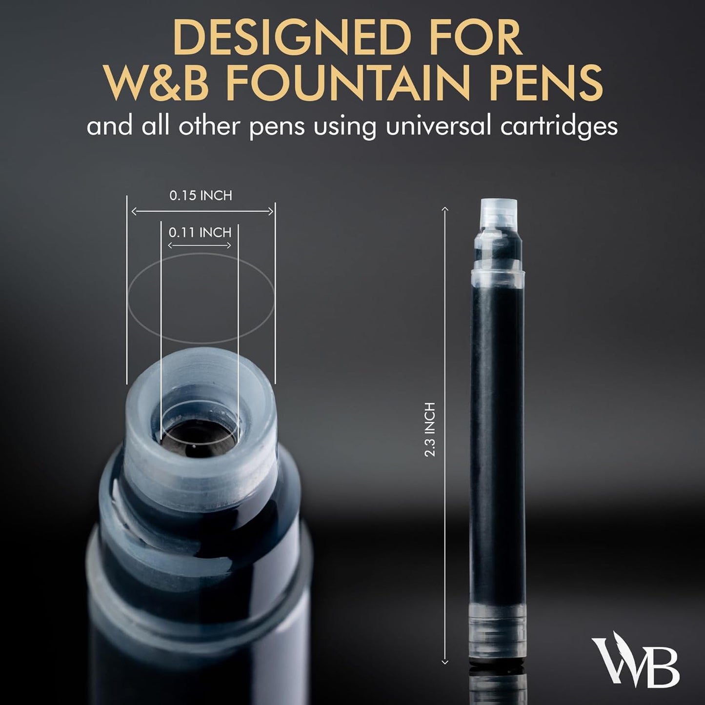 Wordsworth & Black 30 Pack Fountain Pen Ink Refills - Set of 30 Assorted Ink Cartridges - International Standard Size - Length APPR 2.3" - Base Diameter APPR 0.24" - Disposable and Generic