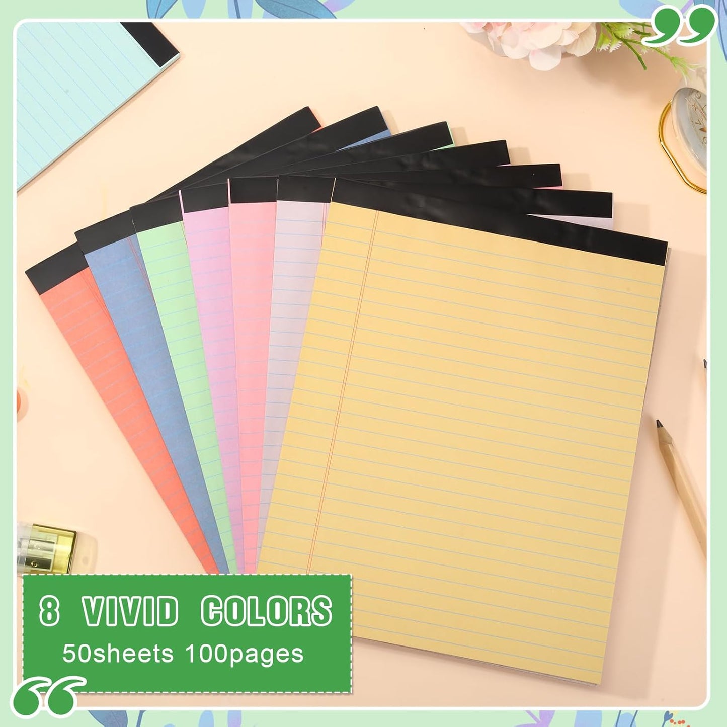 Fuutreo 8 Pcs 8.5'' x 11'' Colored Legal Pad Writing Pads Wide Ruled 50 Sheets Per Notepad Perforated Writing Notepad Office Supplies for School College Office Business (Pastel Colors)