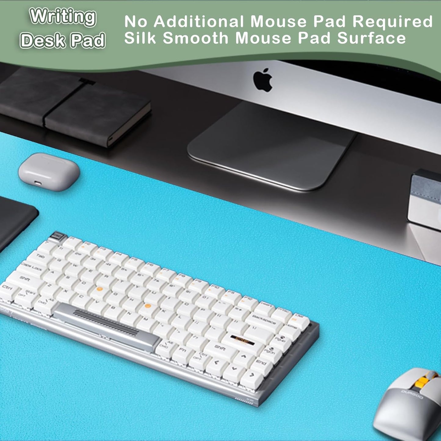 Boutilon Leather Desk Pad Protector,Non-Slip Mouse Pad,Laptop Desk Pad,Office Mouse Mat,Waterproof Leather Desk Blotter,Desk Writing Pad for Office and Home(M-Aqua Blue,30"x14")