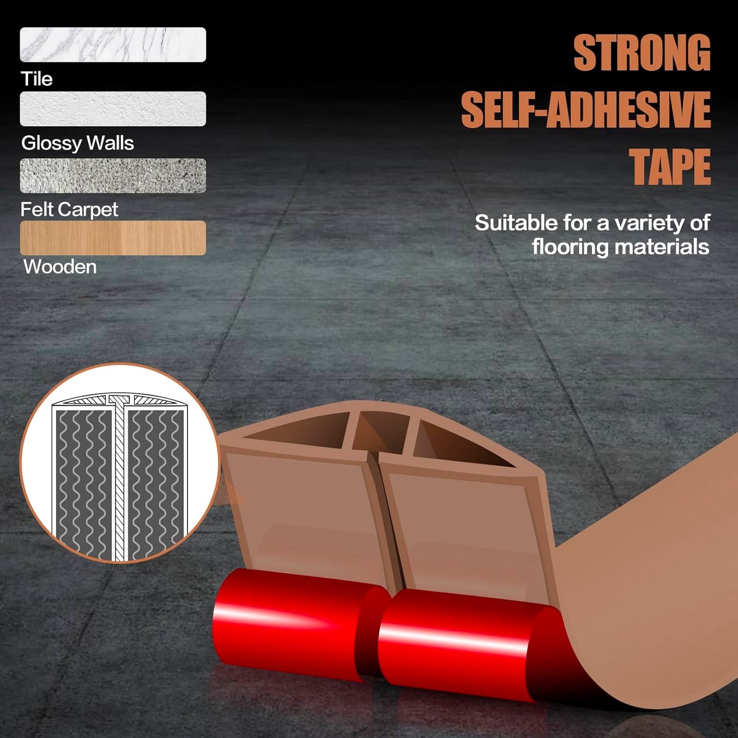 Floor Cord Cover Self Adhesive Cord Hider,3.3FT Cable Management, Extension Strip Protector for Wires, Prevent Cable Trips for Offices, Gyms, Exhibitions Cavity:0.47"(W) x 0.35"(H) Brown