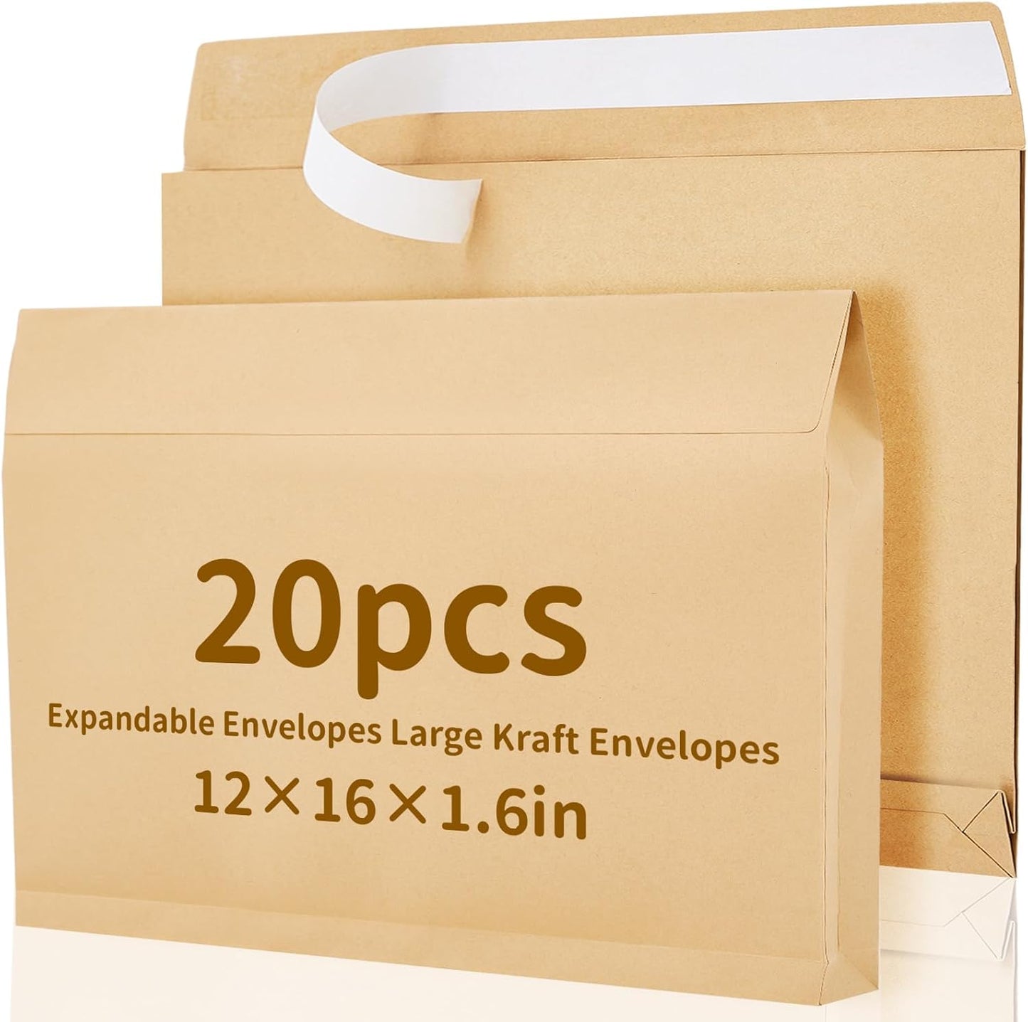20 Pcs 12 x 16 x 1.6 Inch Large Expandable Catalog Envelopes Manilla Kraft Peel and Seal Envelopes Light Brown Large Mailing for Office Home Documents Magazines Photos Storage Organizing