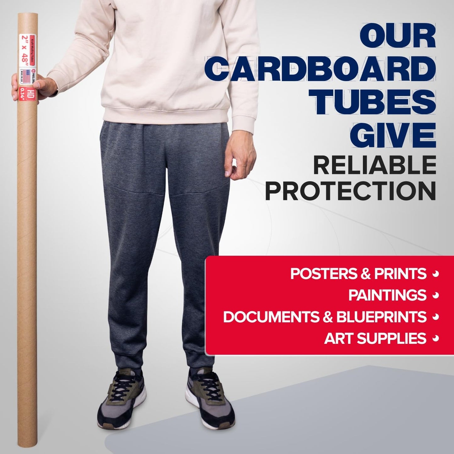 2" x 48" Heavy-Duty Reinforced Cardboard Mailing Tube, Pack of 4 Tubes with 8 Caps – Secure USPS Approved – Great for Shipping and Storing of Prints, Artwork, Posters or Documents