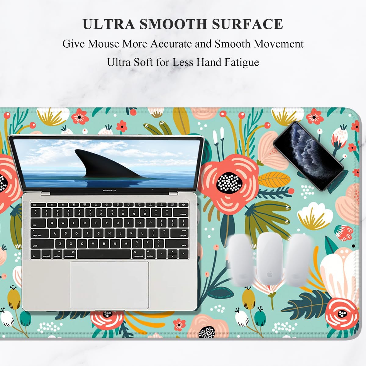 Auhoahsil Large Mouse Pad, XXL Gaming Mousepad, Desk Mat for Desktop, Thick Rubber, Big & Long Size, Stitched Edges, Full Desk Pad for Laptop & Computer, Extended 35.4 x 15.7 in, Colorful Flowers