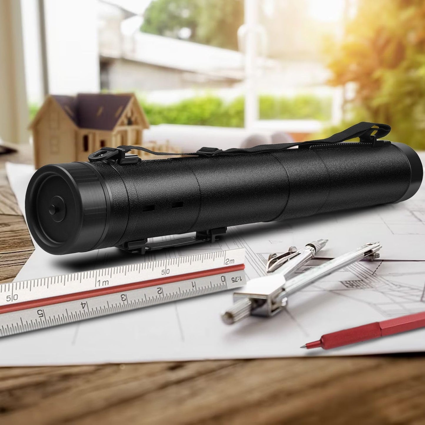 Flexzion Poster, Art, Document Tube with Strap, Expandable Waterproof Plastic Container, Telescoping Cylindrical Storage Case, Portable Paper Holder for Draft Sketch Blueprint, Black, youth large / 11