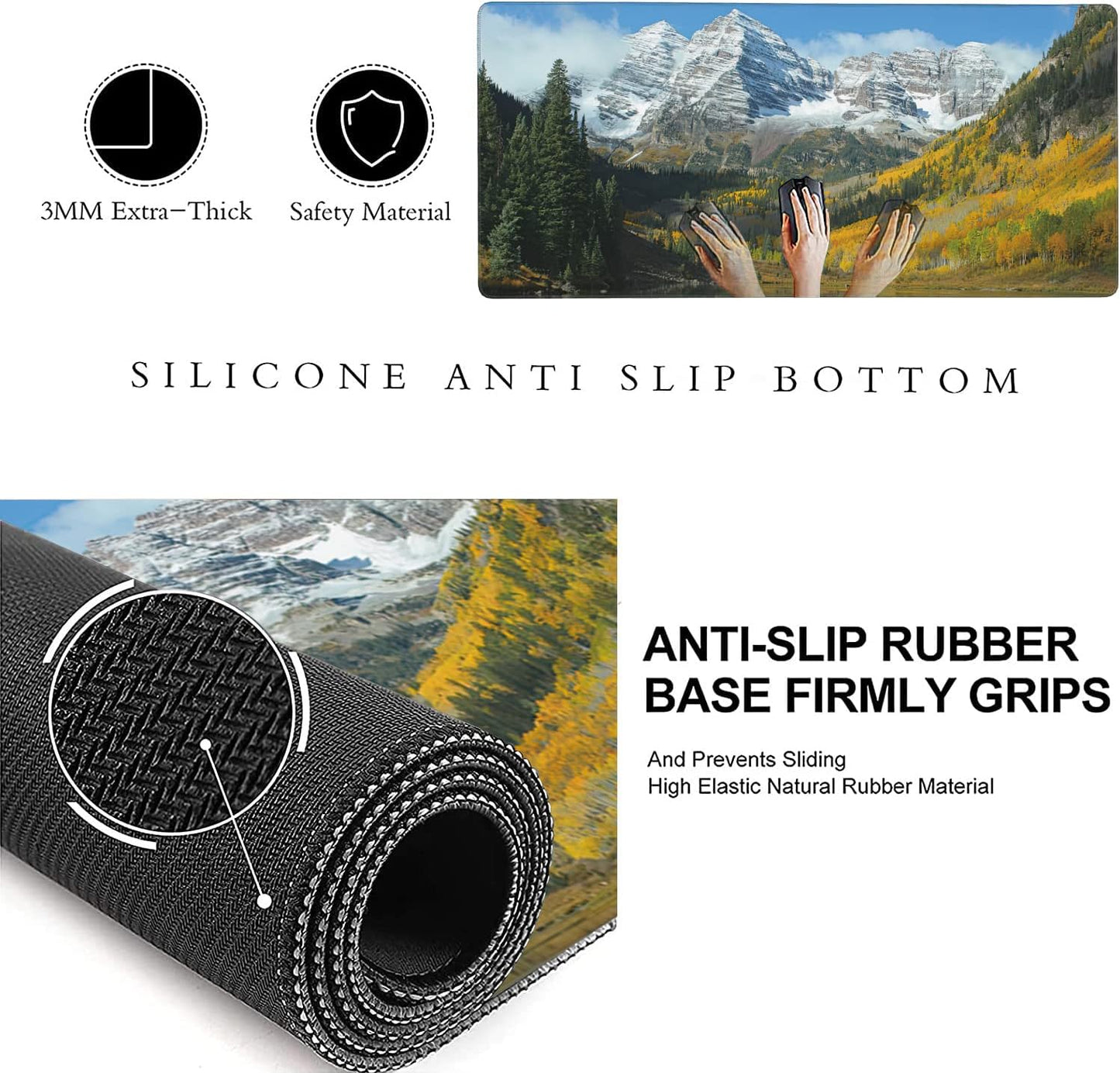 Maroon Bells Peaks and Golden Aspens Extended Gaming Mouse Pad Large Desk Mat with Non-Slip Rubber Base and Stitched Edges,Keyboard Mouse Mat Desk Pad for Work,Game,Office,Home 35.4 * 15.7 Inch