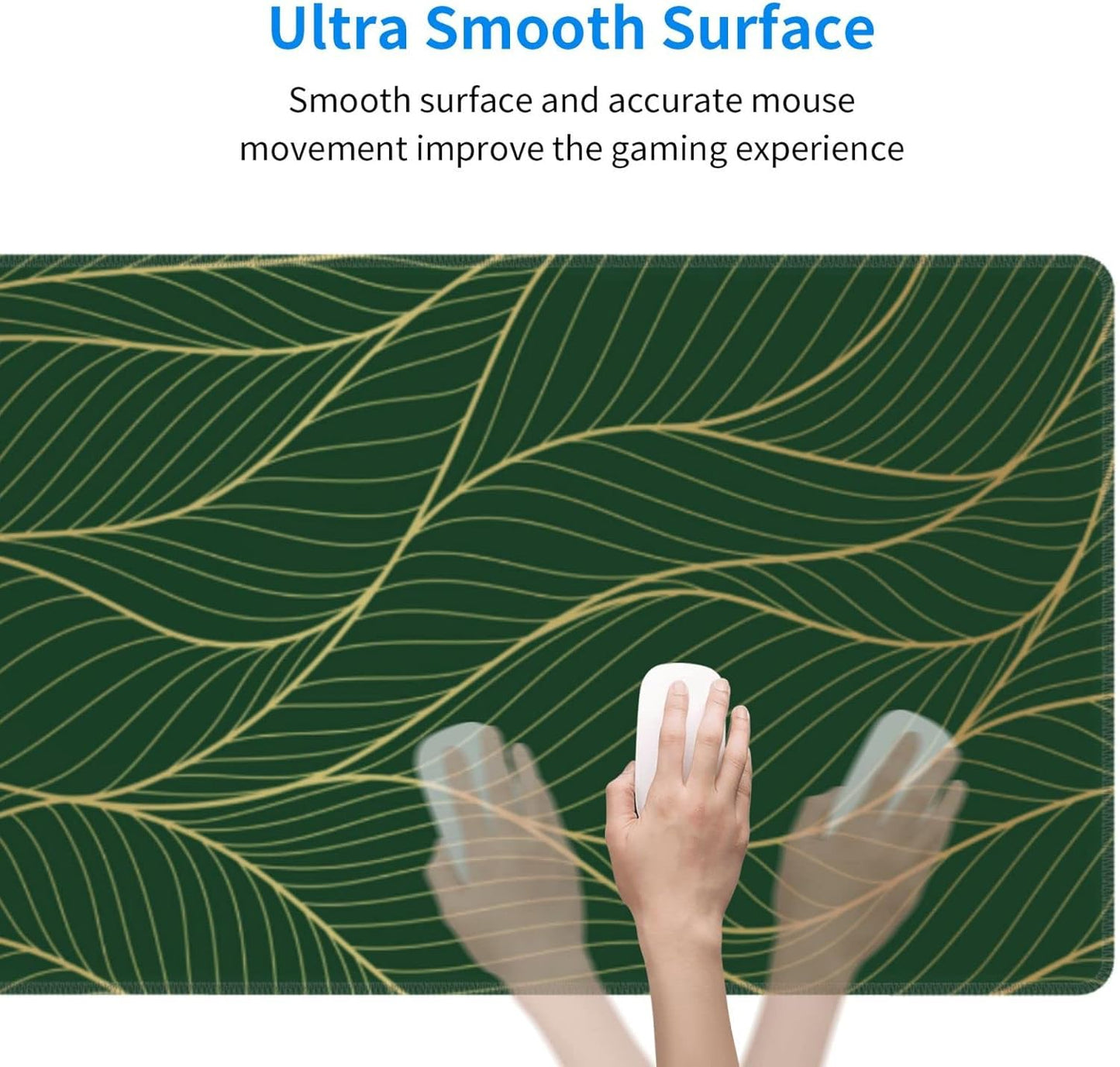 Xl Large Gaming Mouse Pad, Abstract Gold Line Art Full Desk Mousepad with Stitched, Long Non-Slip Base Keyboard Pad, PC Laptop Computer Mat Gifts for Women Office Decor, (Emerald Green, 31.5*11.8 In)