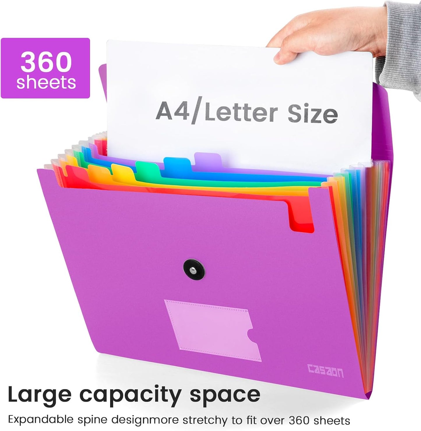 13 Pocket Expanding File Folder Accordian File Organizer, A4 Letter Size Paper Document Receipt Holder for School Office Supplies, Purple