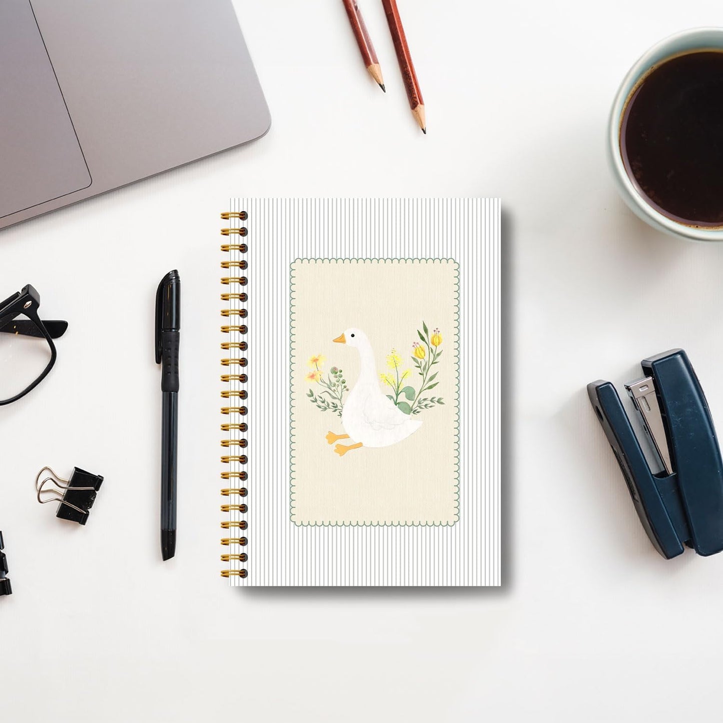Guymn Cottage Core Floral Goose Notebook, Sage Green Vintage Goose Journal for Kids Girls, Geese Animal Lover Gifts Hardcover Spiral Notebooks Journals 5.5x8.3 Inch