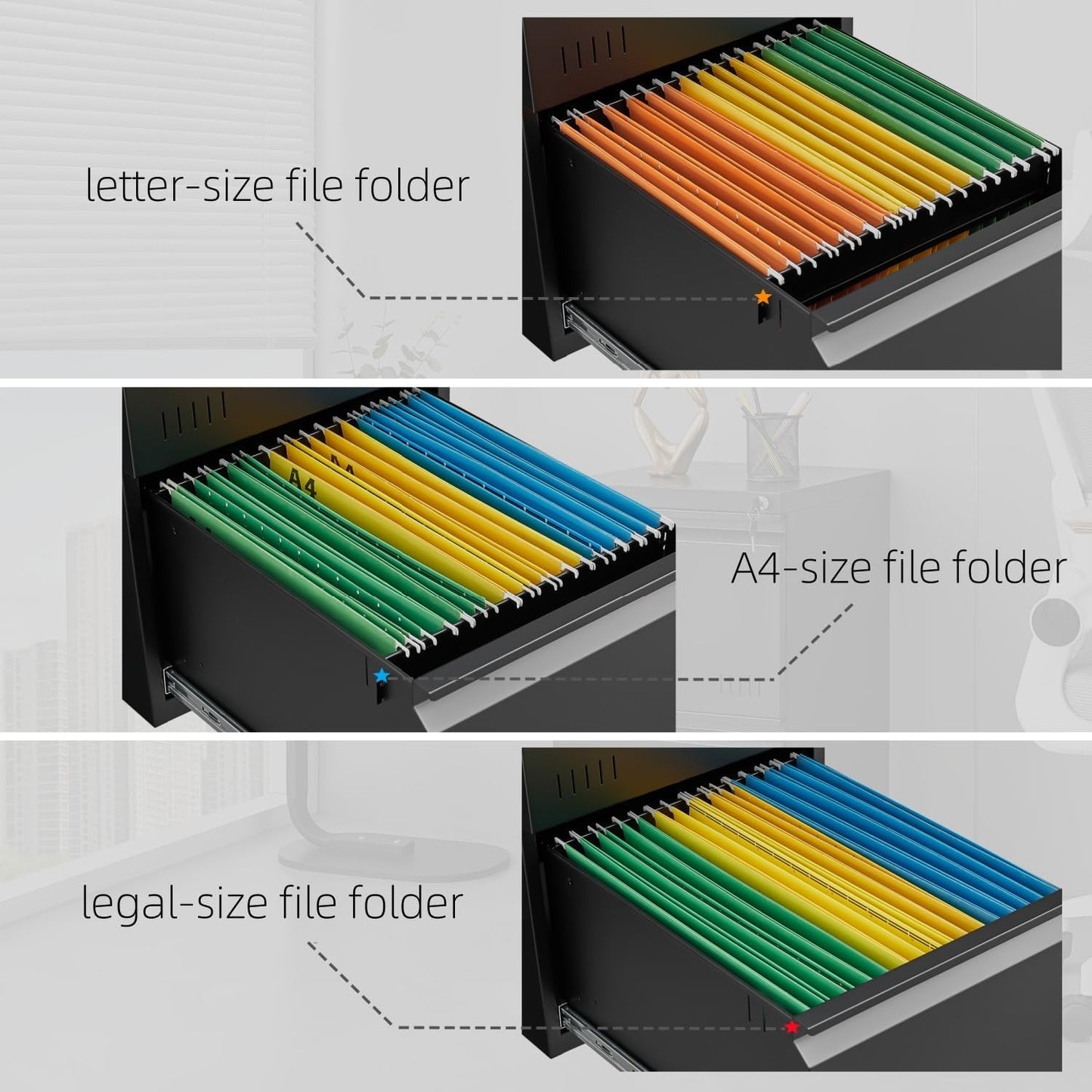 2 Drawer File Cabinets for Home Office, Vertical File Cabinet with Lock, Printer Stand, Office Storage Cabinet for A4/Letter/Legal Size, Under Desk Filing Cabinet, Assembly Required(Black)