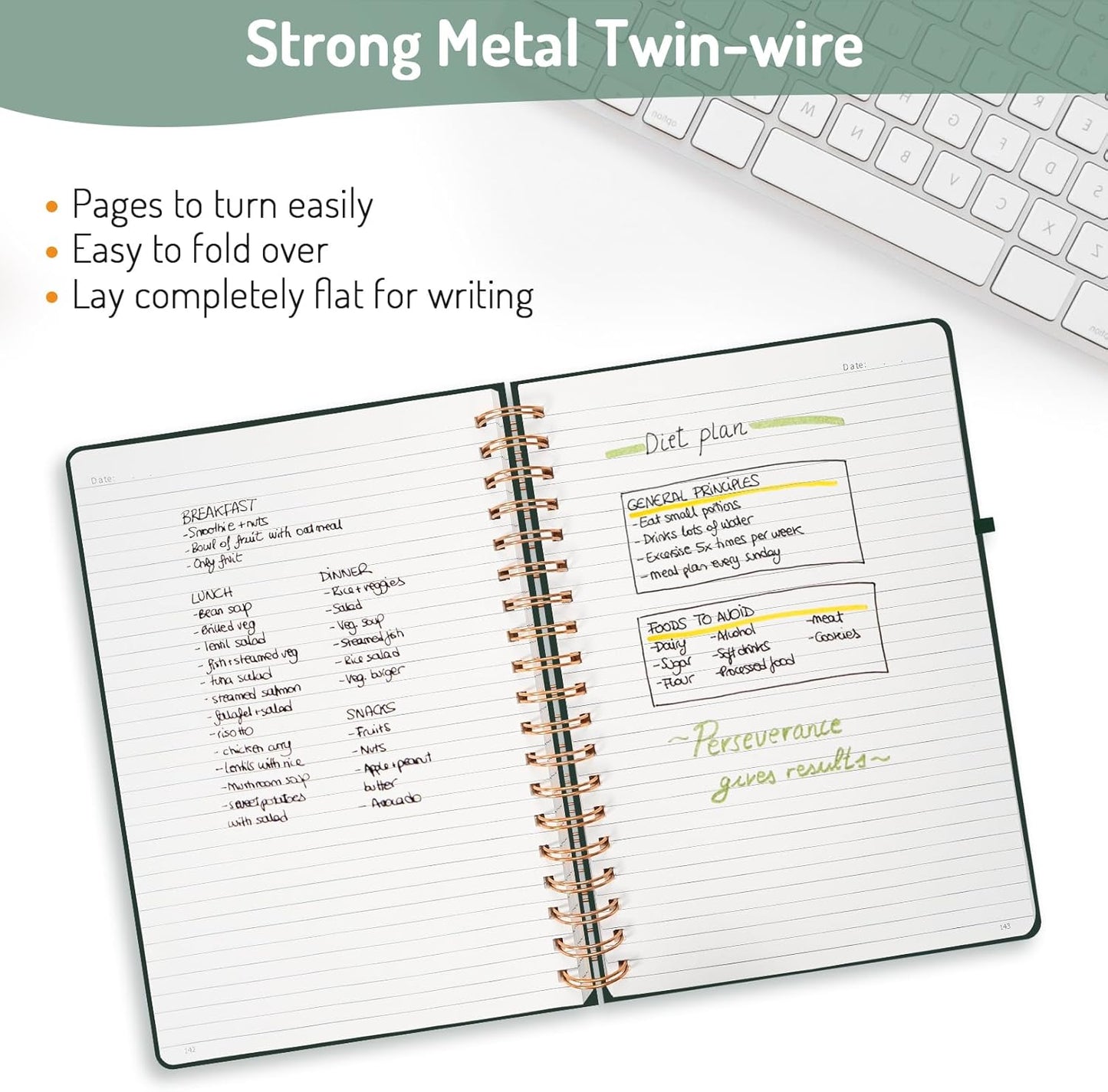 Forvencer Lined Spiral Journal Notebook with 300 Numbered Pages, B5 College Ruled Thick Journals for Writing with 100GSM Paper, Hardcover Notebooks with Contents for Work, School, Women, Men, Dark
