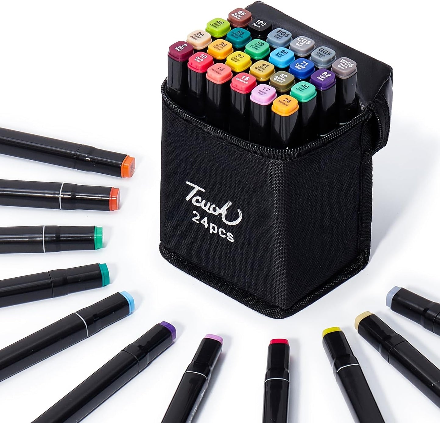 24 Colors Alcohol Markers - Dual Tip Permanent Art Markers Set for Coloring Drawing Painting, Fine and Chisel Tip Alcohol Based Pens with Storage Case for Adult Artists